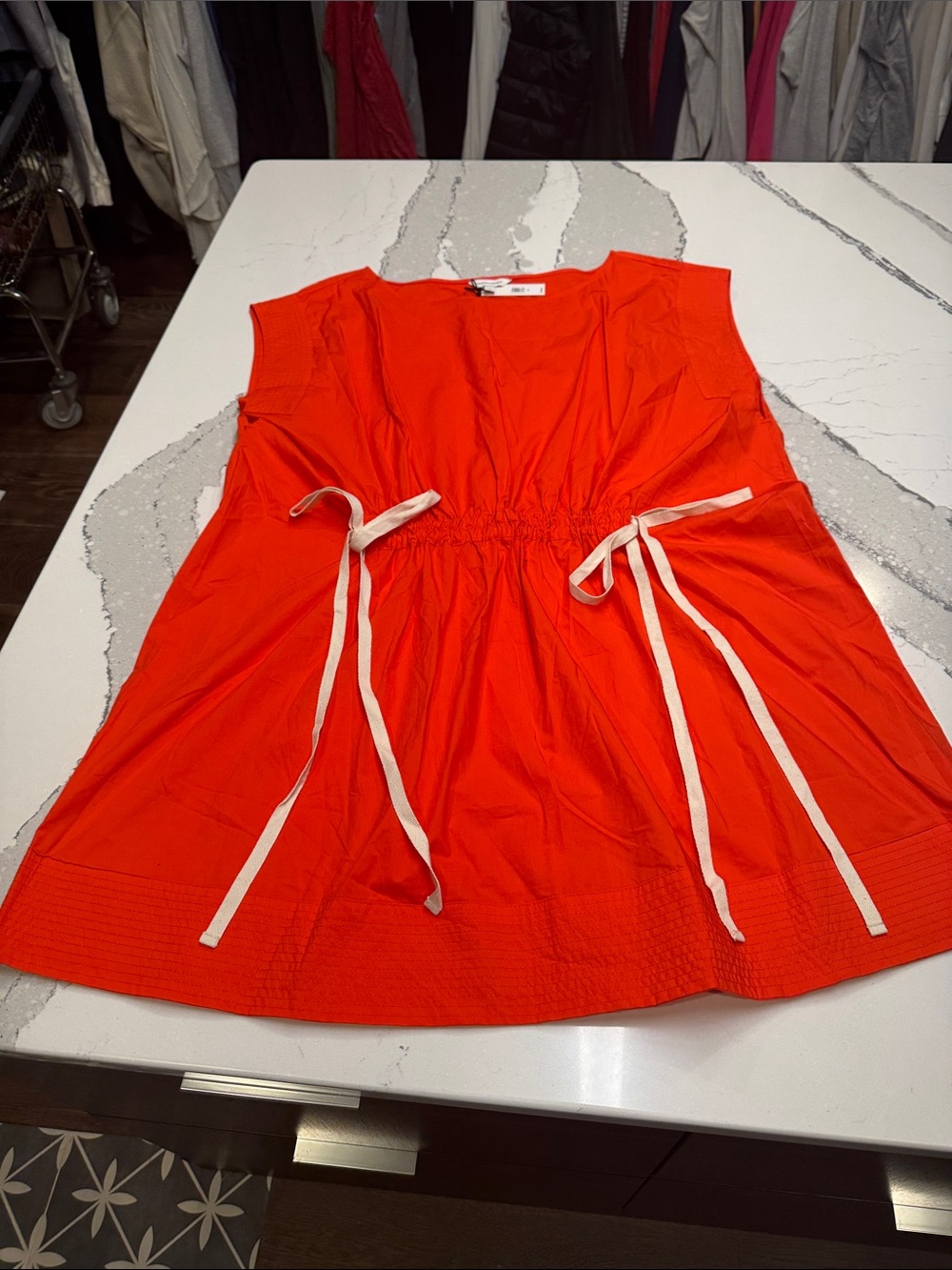Banana Republic Bright Orange Drawstring Waist Midi Dress 100% Cotton XXL